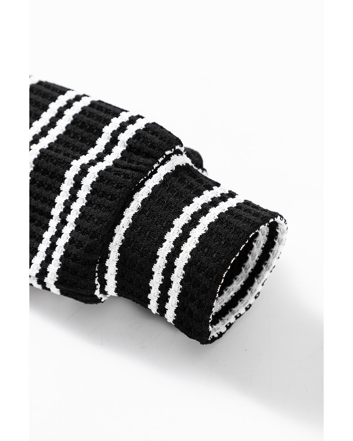 Black Stripe Textured Long Sleeve Top