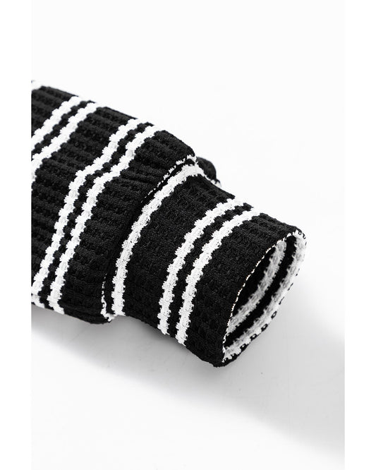 Black Stripe Textured Long Sleeve Top