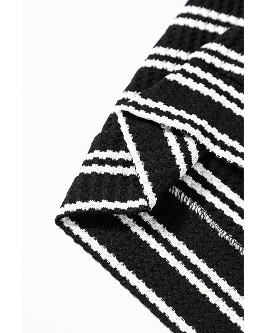 Black Stripe Textured Long Sleeve Top