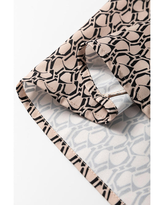 Geometric Print Notched Neck Puff Sleeve Blouse
