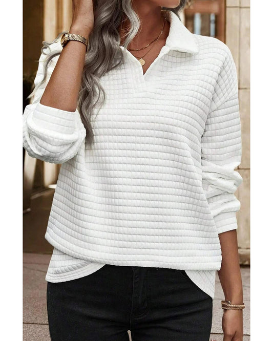 White Quilted Long-Sleeve Top