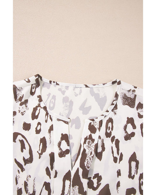 Khaki Leopard Print Split Neck Blouse