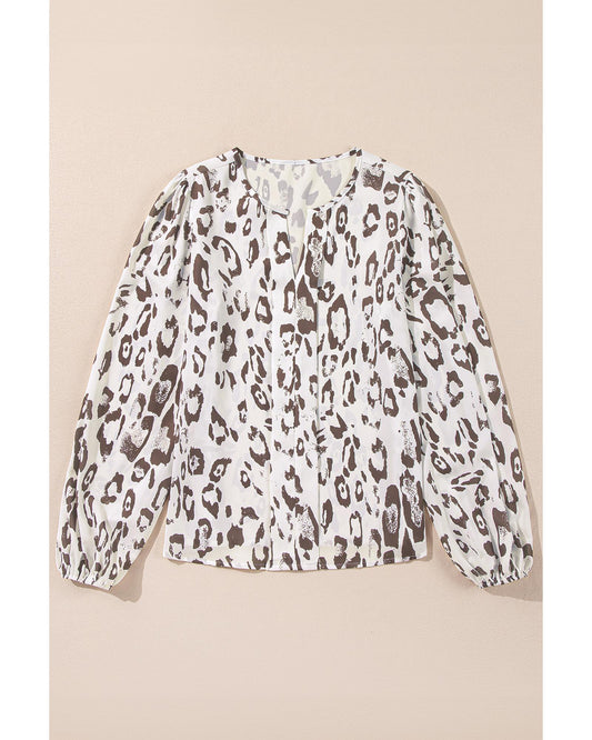 Khaki Leopard Print Split Neck Blouse