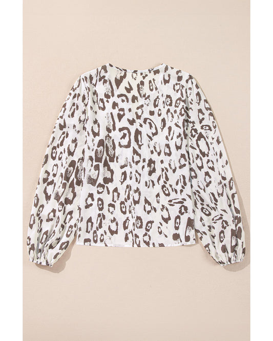 Khaki Leopard Print Split Neck Blouse