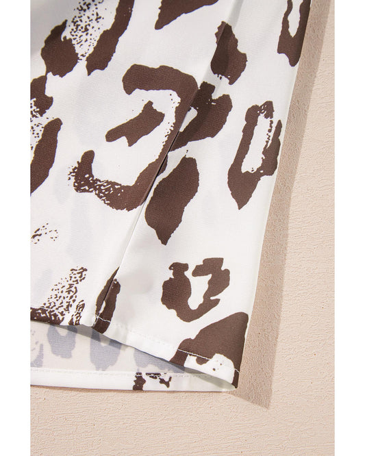 Khaki Leopard Print Split Neck Blouse