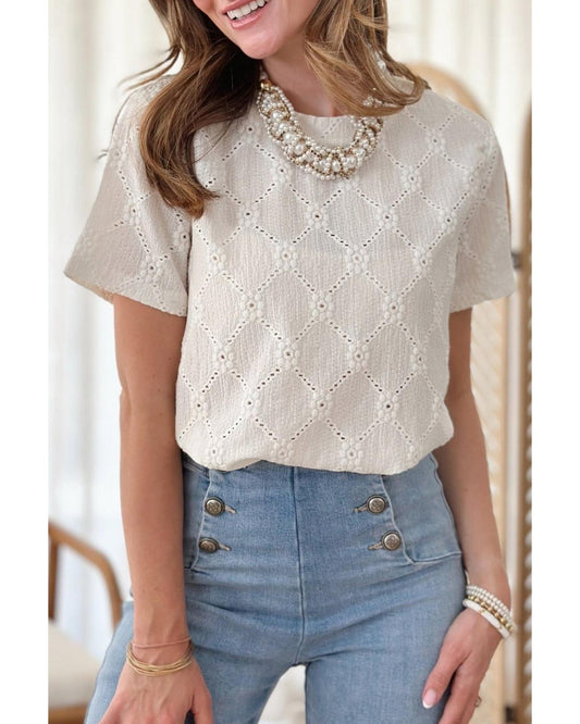 Geometric Embroidered Slim Fit O Neck Shirt