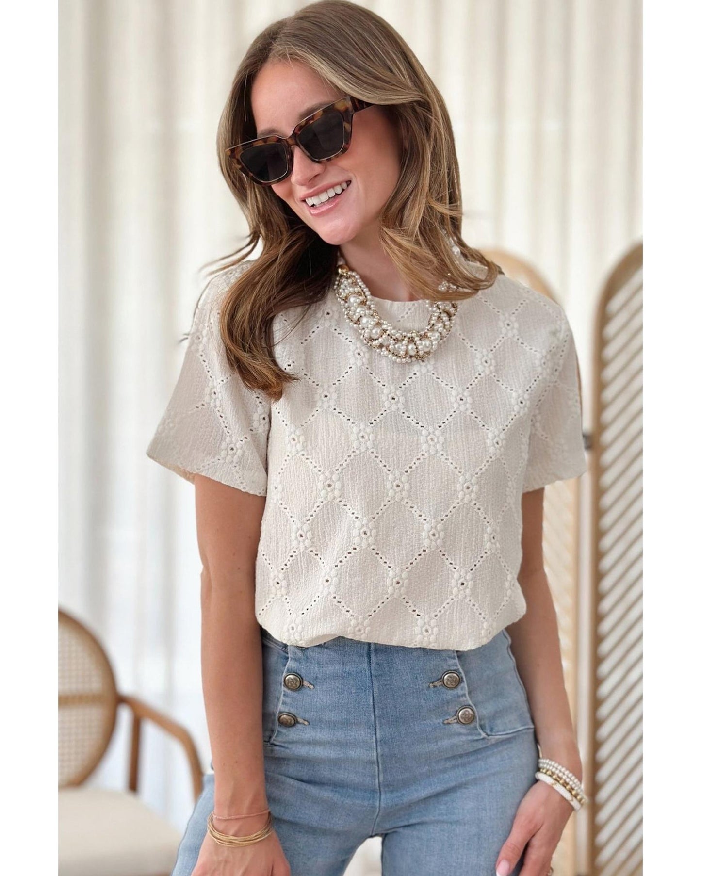 Geometric Embroidered Slim Fit O Neck Shirt