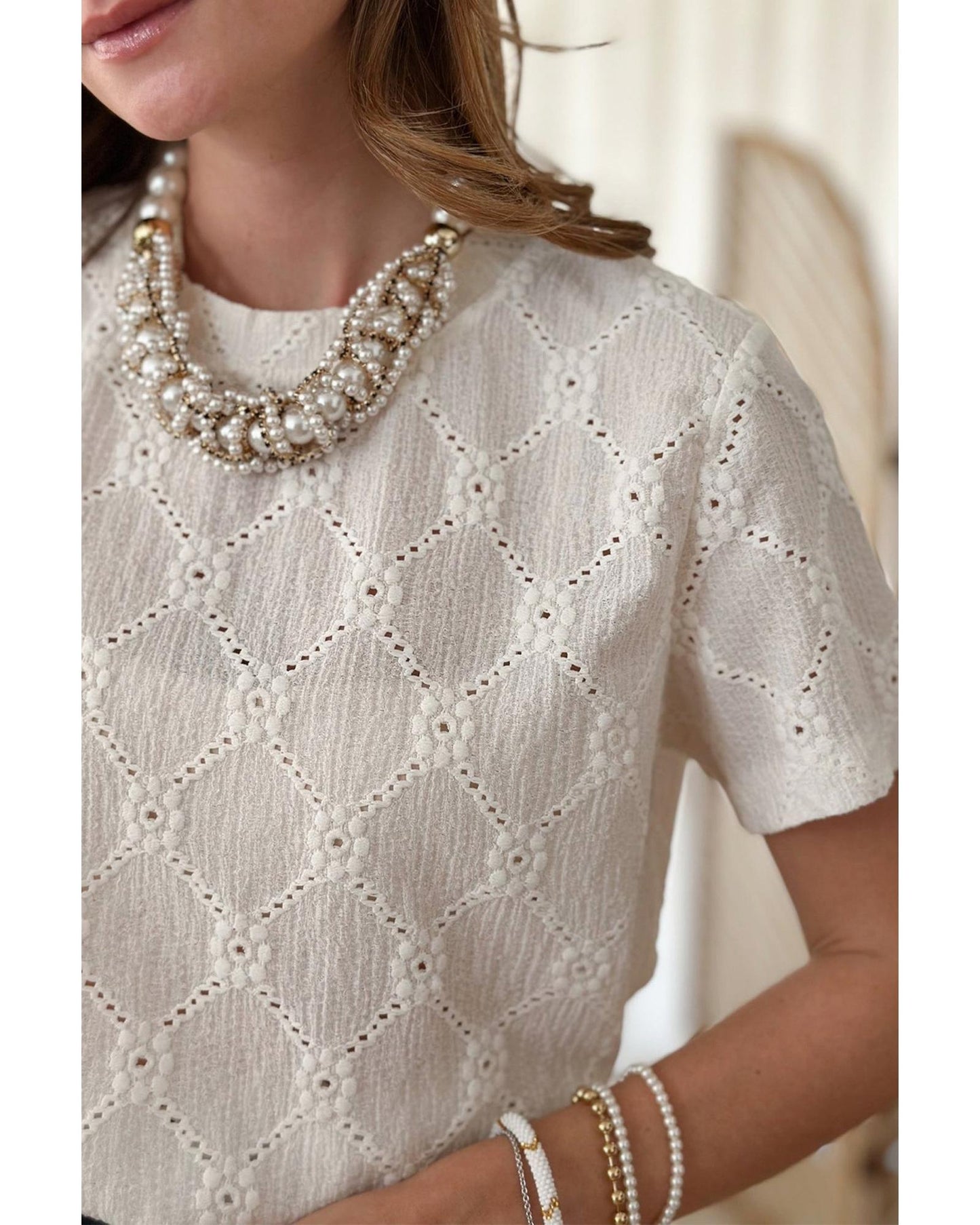 Geometric Embroidered Slim Fit O Neck Shirt