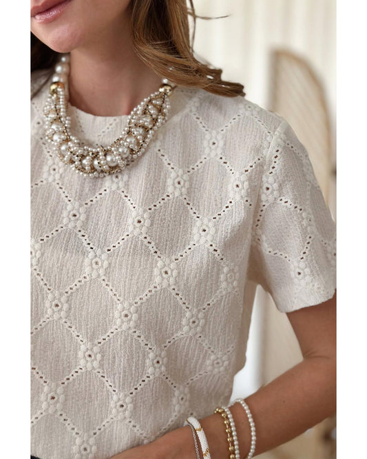 Geometric Embroidered Slim Fit O Neck Shirt