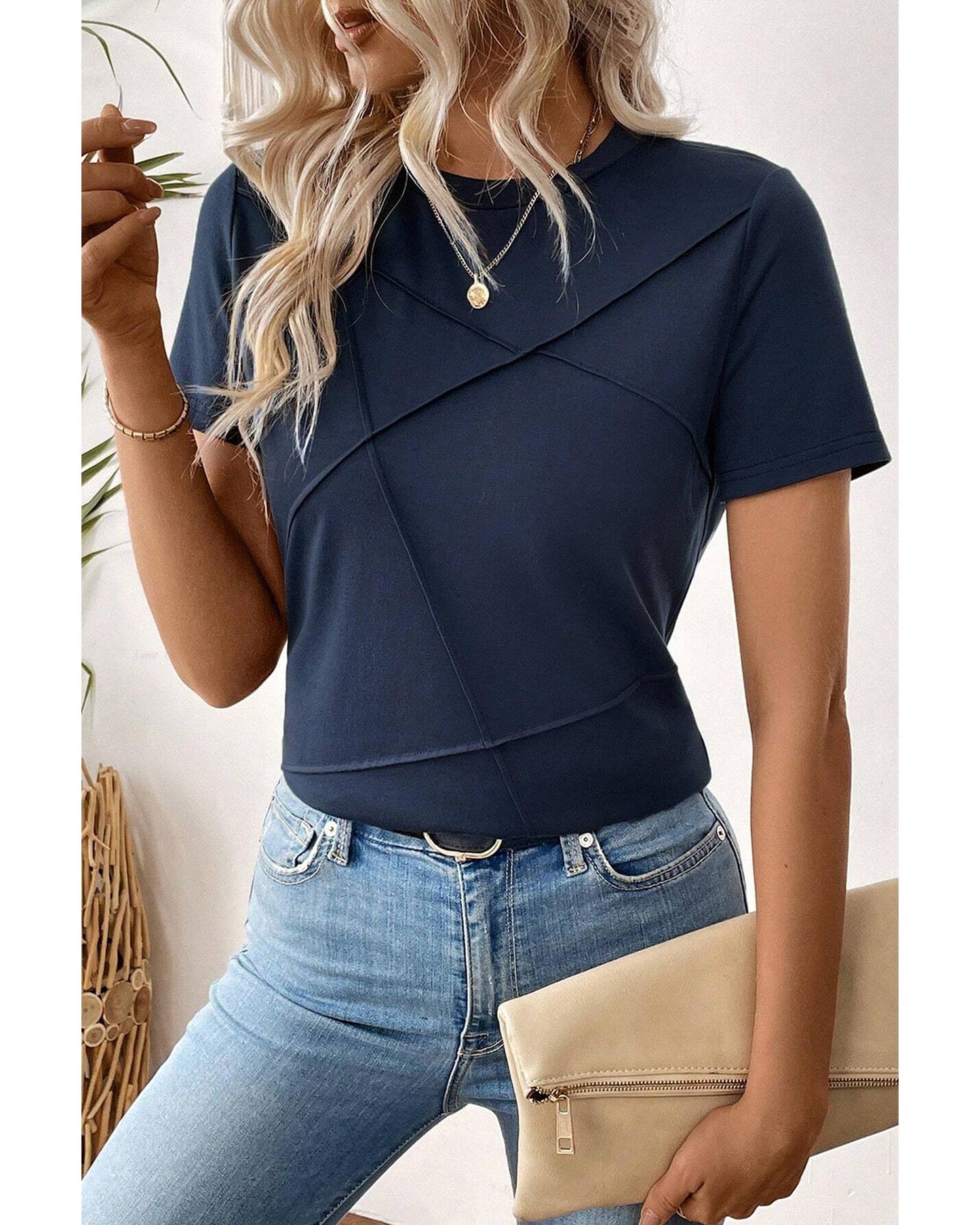 Toothpick Stripe Round Neck T-Shirt
