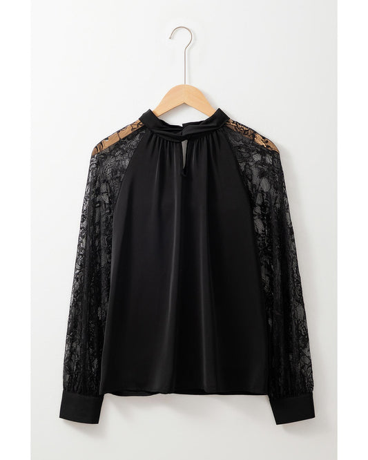 Black Floral Lace Raglan Sleeve Blouse