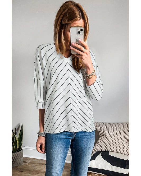 Black Stripe V-Neck Long Sleeve Top