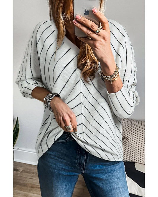 Black Stripe V-Neck Long Sleeve Top