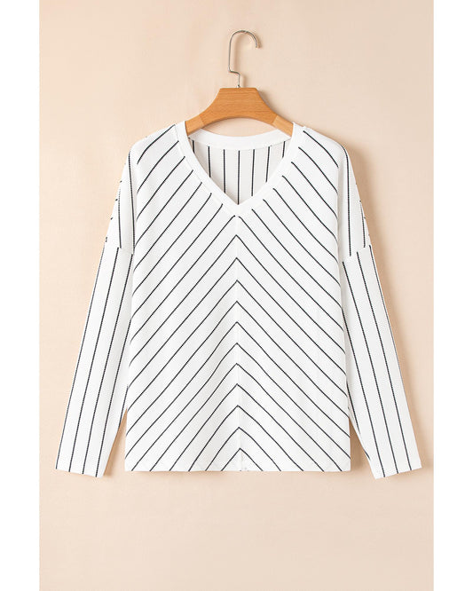 Black Stripe V-Neck Long Sleeve Top