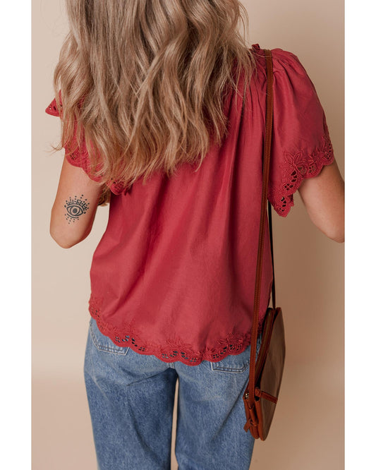 Red Dahlia Short Sleeve V Neck Blouse