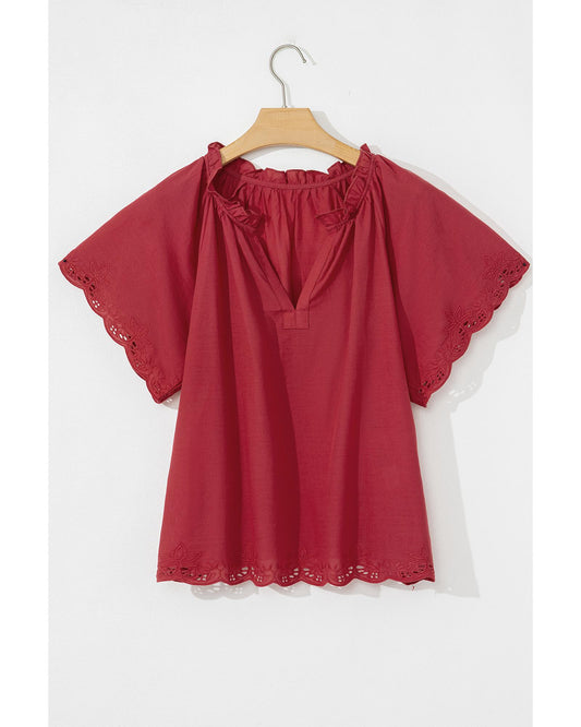 Red Dahlia Short Sleeve V Neck Blouse