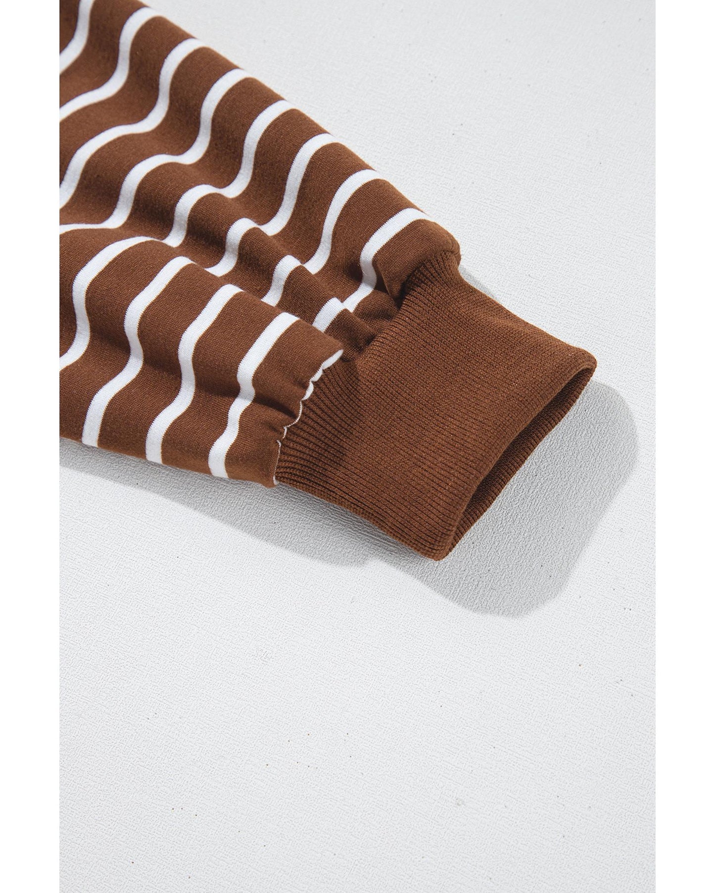 Coffee Striped Long Sleeve Round Neck Loose Top