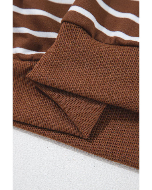 Coffee Striped Long Sleeve Round Neck Loose Top