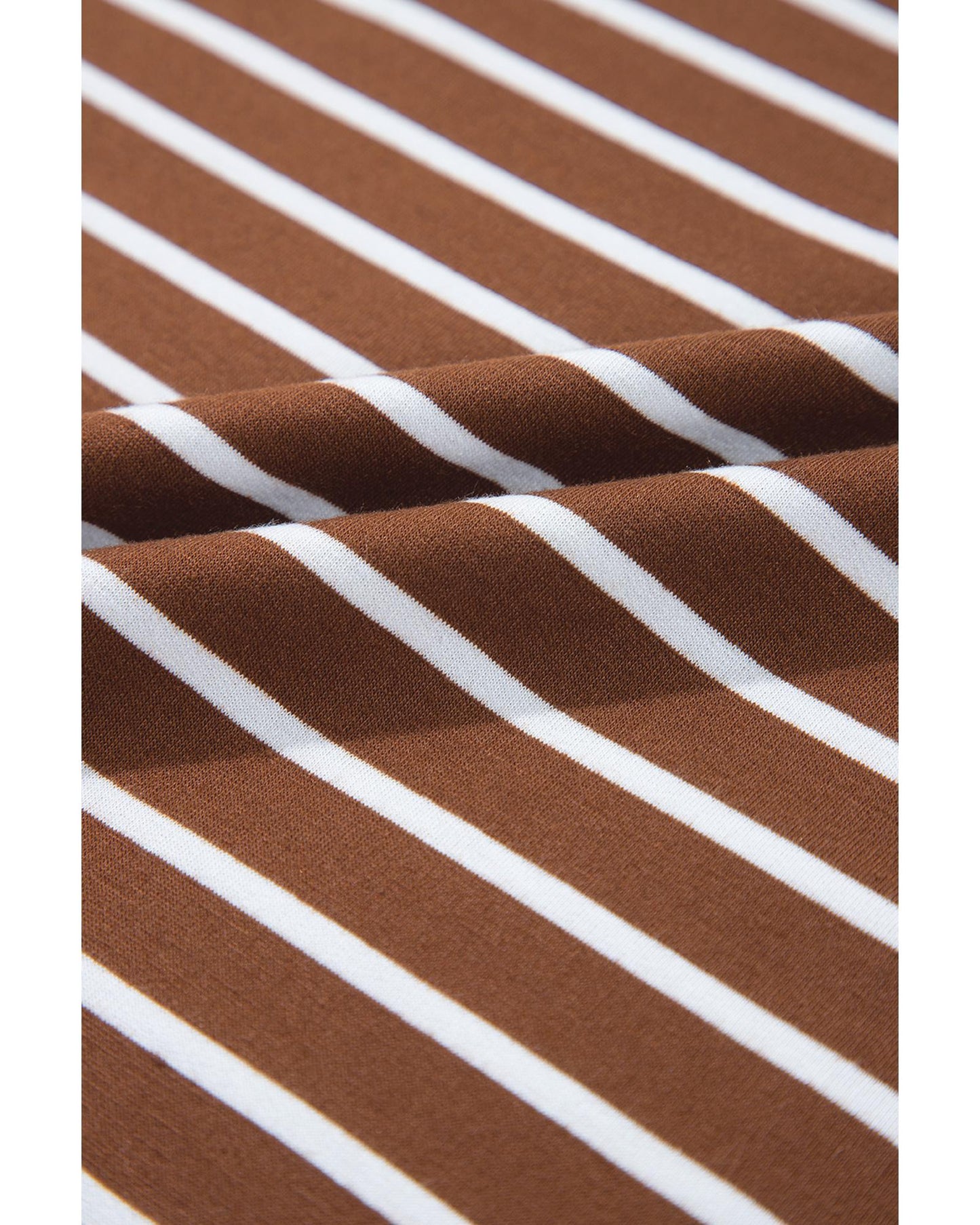Coffee Striped Long Sleeve Round Neck Loose Top