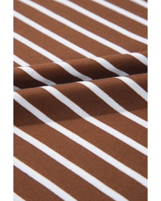 Coffee Striped Long Sleeve Round Neck Loose Top