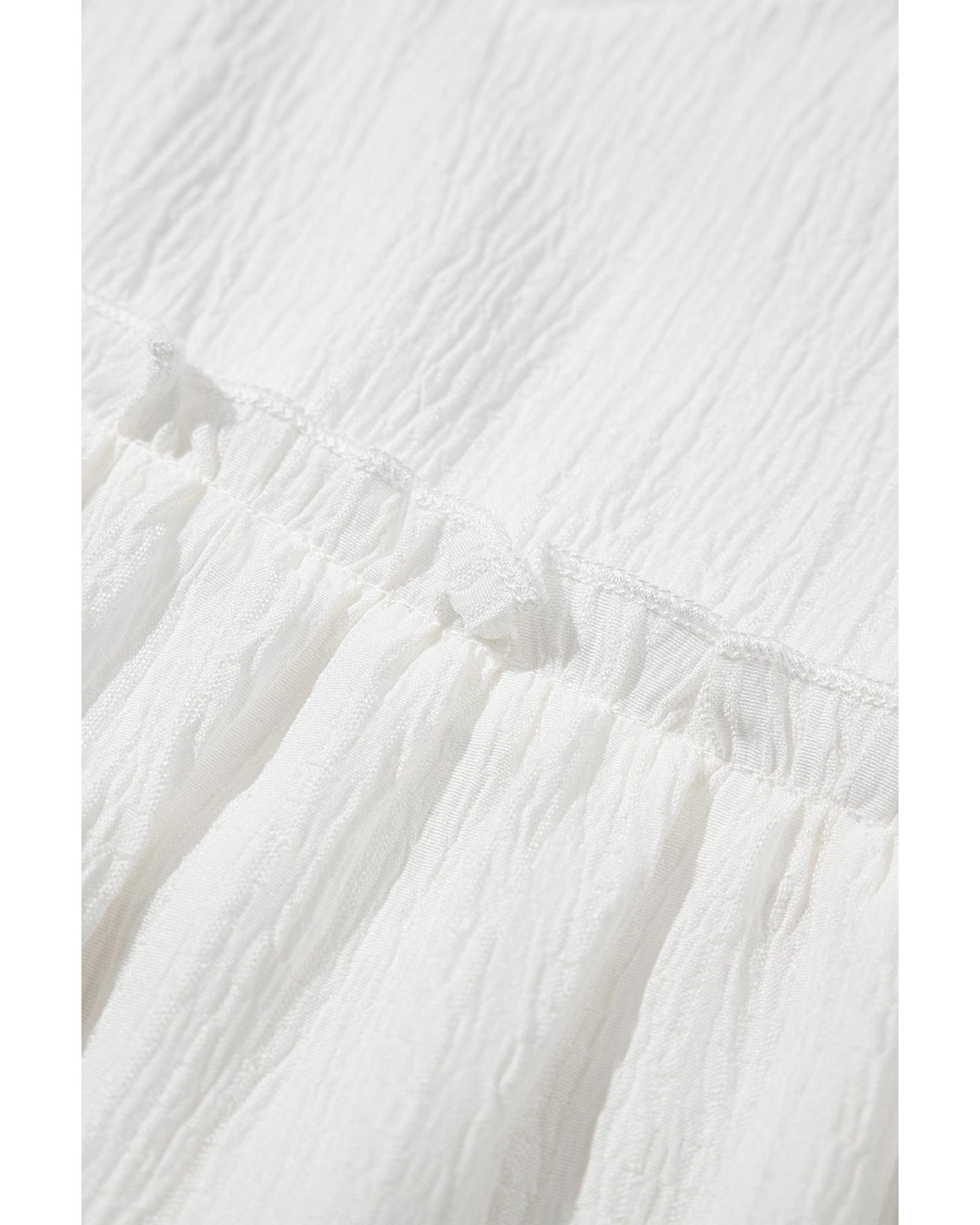 White Textured Ruffled Trim V-Neck Flutter Flowy Top