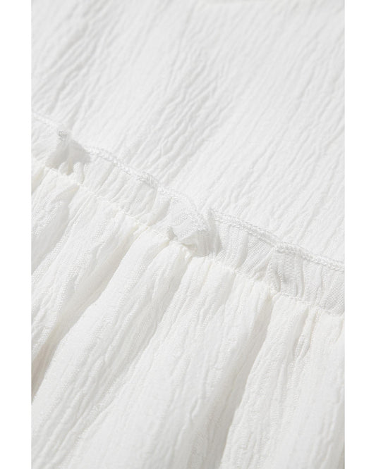White Textured Ruffled Trim V-Neck Flutter Flowy Top