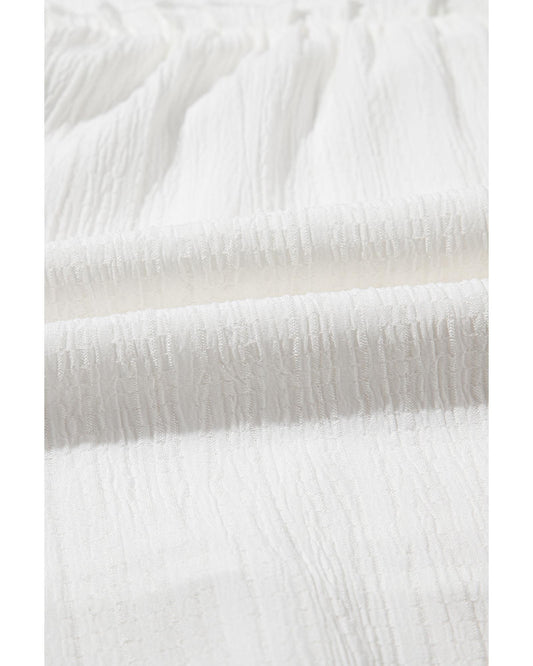 White Textured Ruffled Trim V-Neck Flutter Flowy Top
