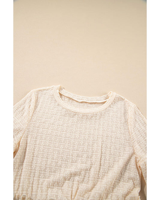 Beige Textured Ruffled Short Sleeve Blouse