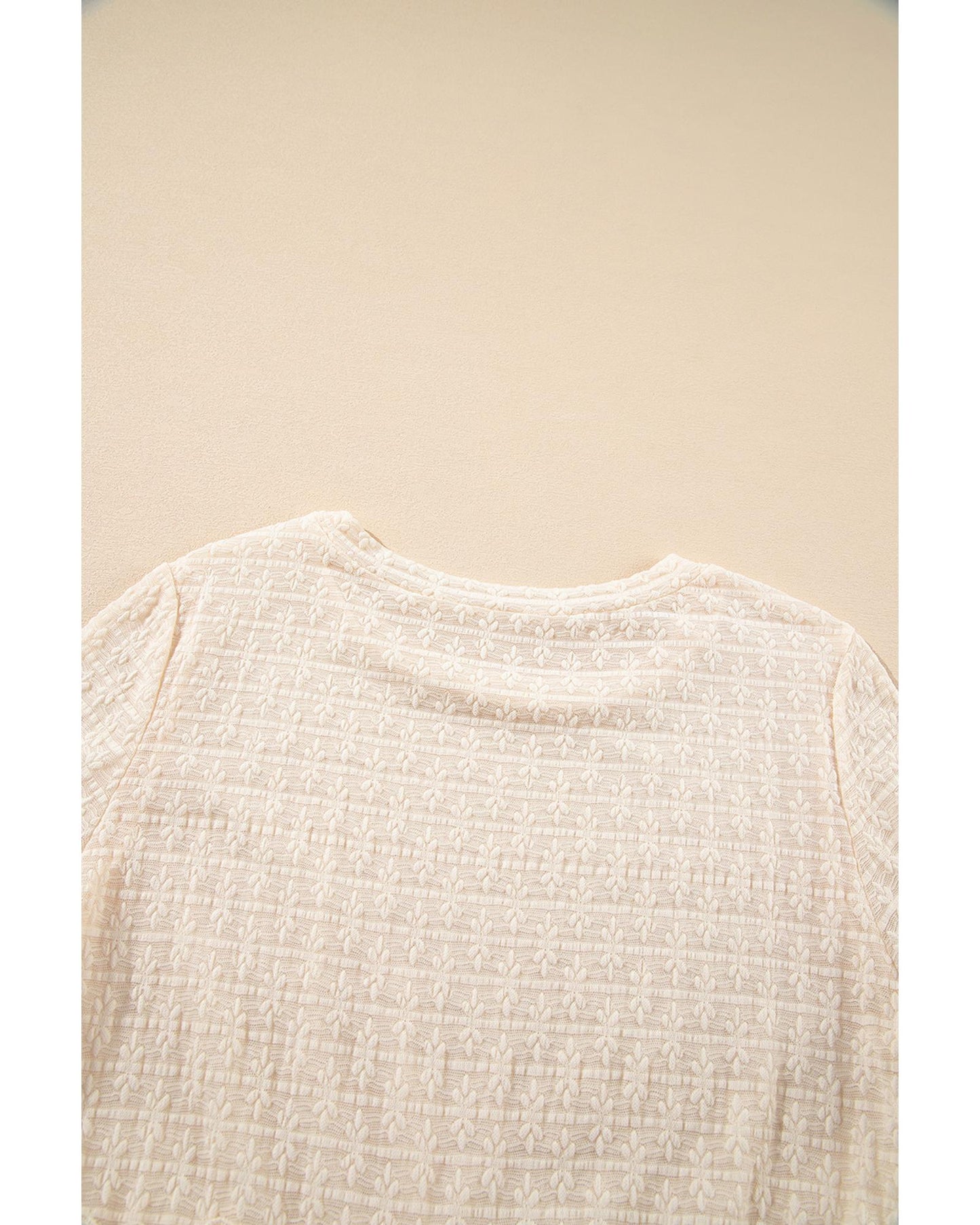 Beige Textured Ruffled Short Sleeve Blouse