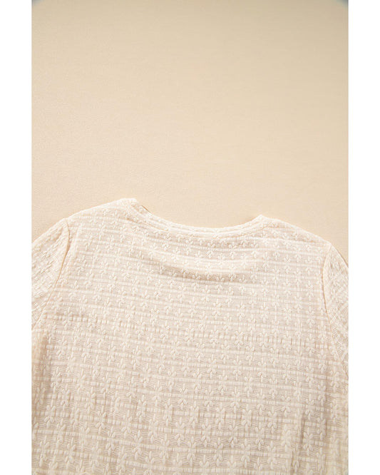 Beige Textured Ruffled Short Sleeve Blouse