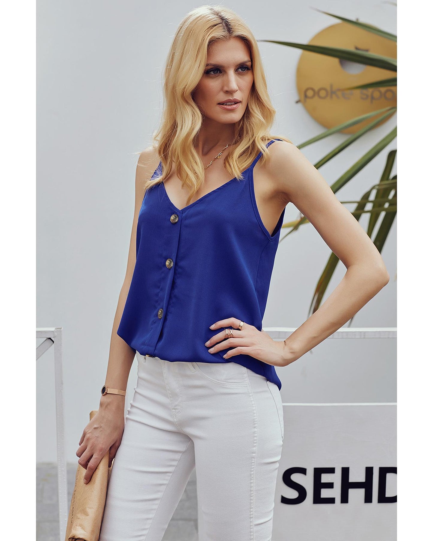 Azura Exchange Spaghetti Strap Buttoned Tank Top