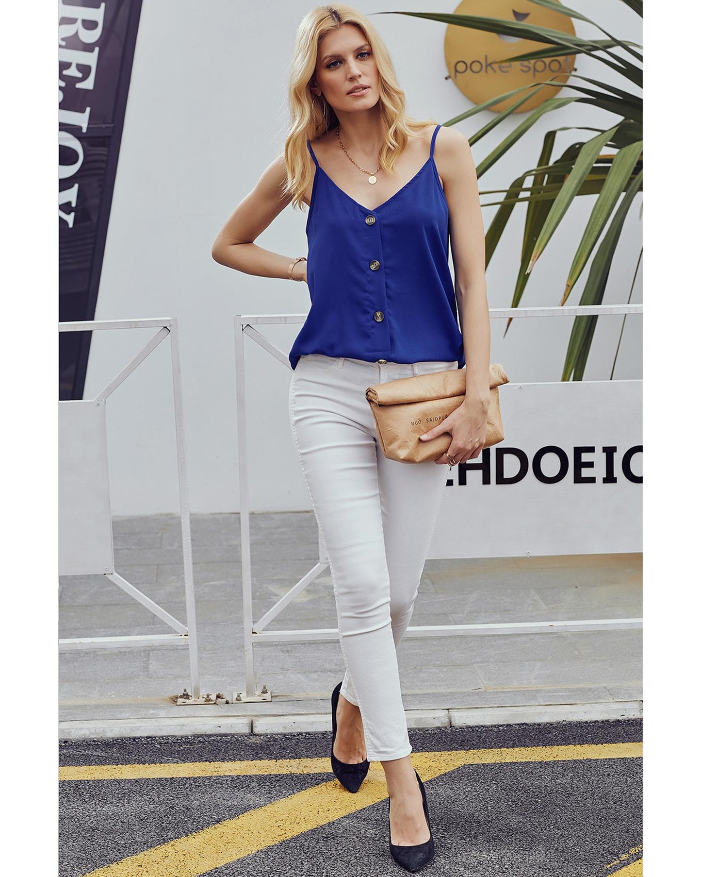 Azura Exchange Spaghetti Strap Buttoned Tank Top