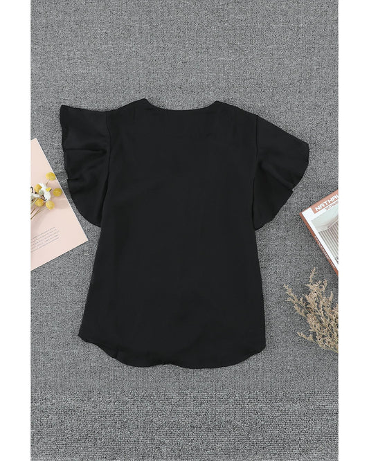 Classic Black with Stylish Button and Tie Details Top