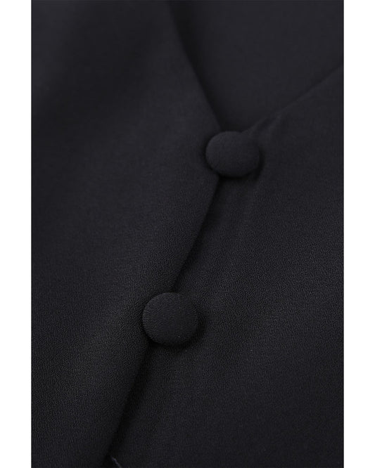 Classic Black with Stylish Button and Tie Details Top