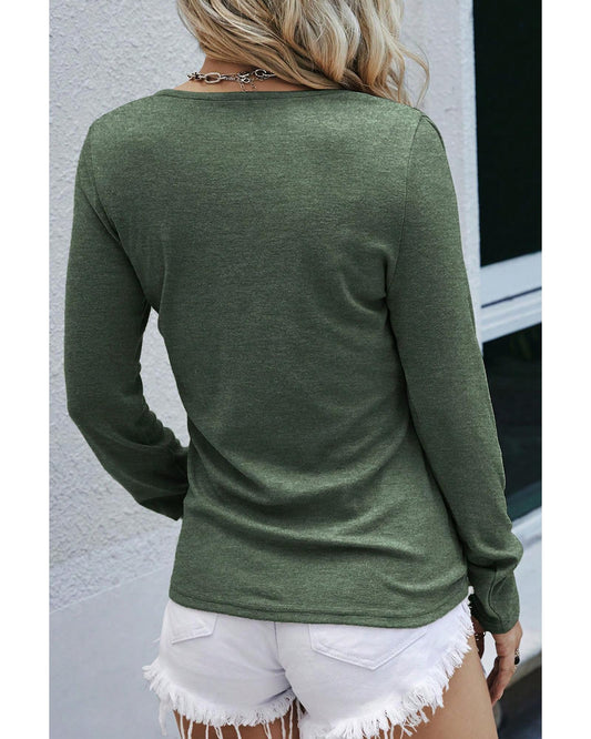 Mist Green Snap Button Henley Top