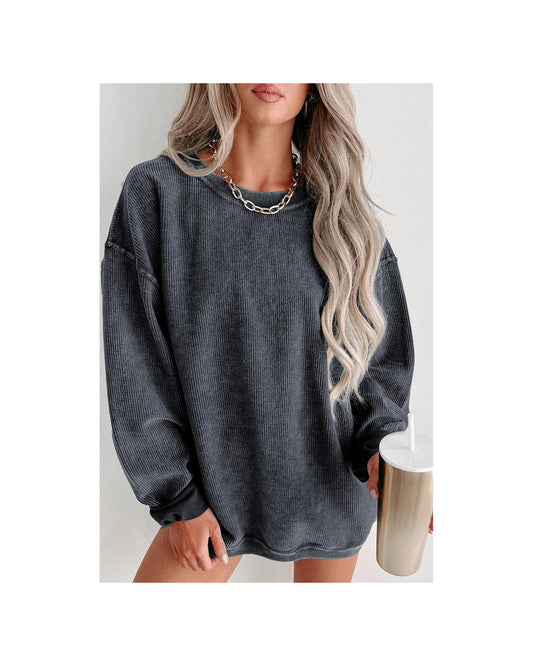 AZURA EXCHANGE Gray Ribbed Knit Round Neck Sweatshirt