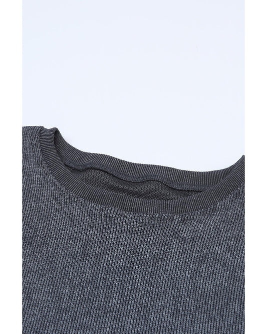 AZURA EXCHANGE Gray Ribbed Knit Round Neck Sweatshirt