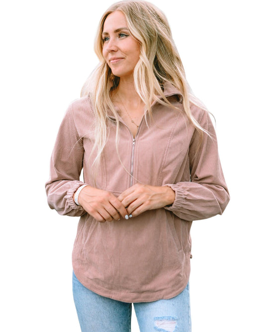 AZURA EXCHANGE Half Zip Ribbed Texture Sweatshirt