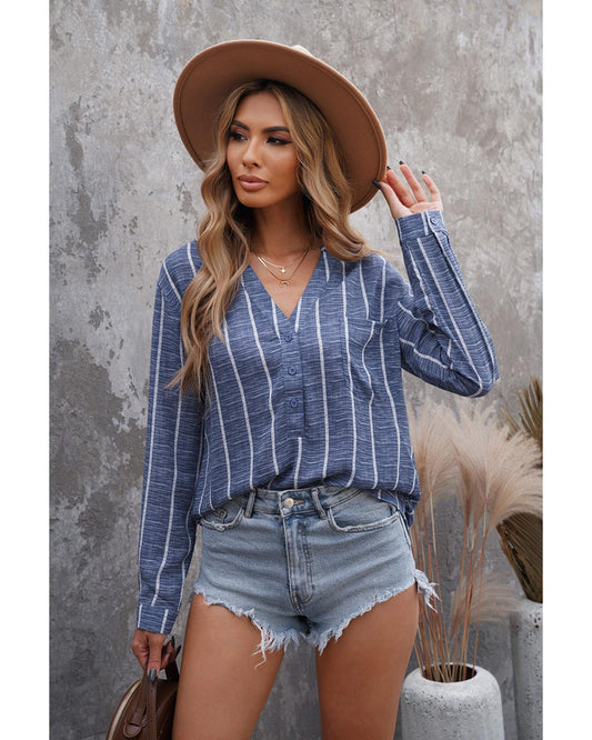 AZURA EXCHANGE Striped V-Neck Top