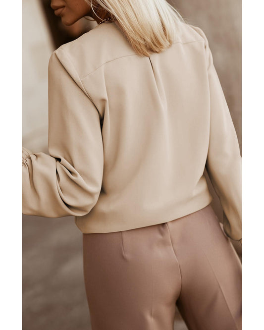Crew Neck Gathered Stretch Cuff Shirt