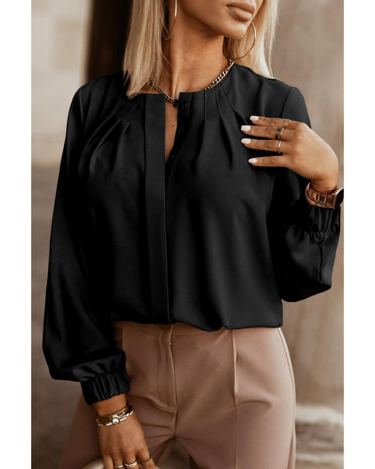 Crew Neck Gathered Stretch Cuff Shirt