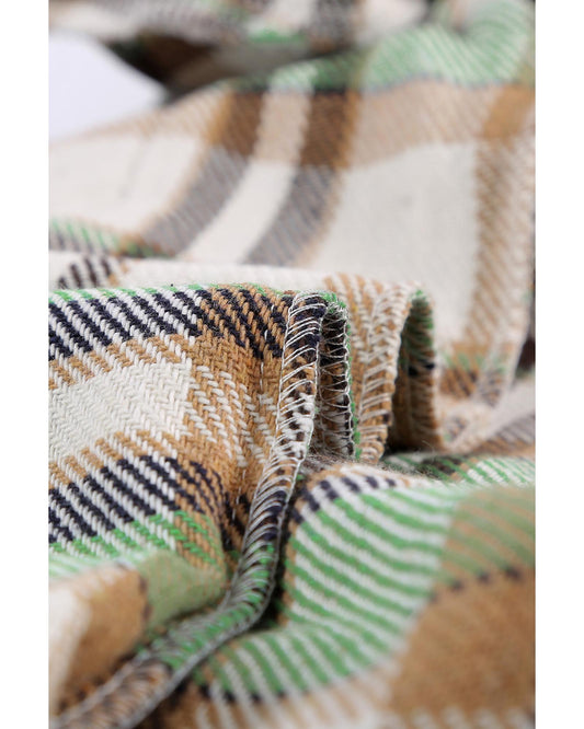 Green Geometric Plaid Print Pocketed Shacket - XL