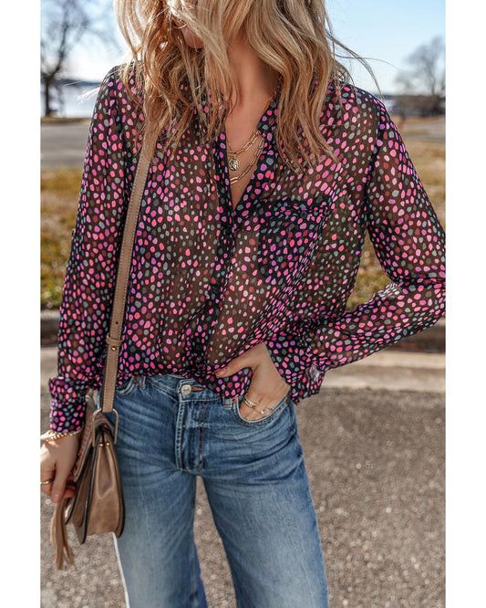 Grape Wine Polka Dot Printed Buttoned Shirt