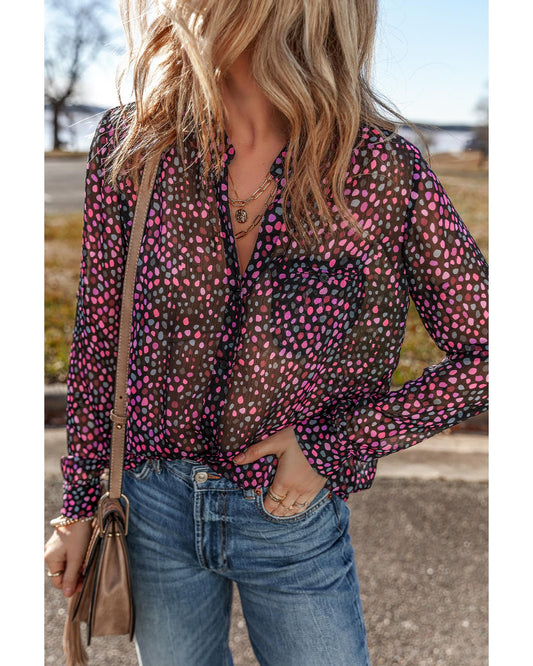 Grape Wine Polka Dot Printed Buttoned Shirt