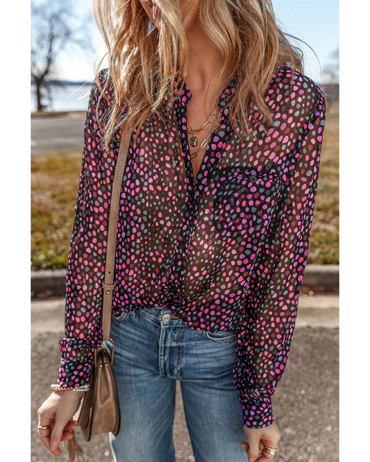 Grape Wine Polka Dot Printed Buttoned Shirt