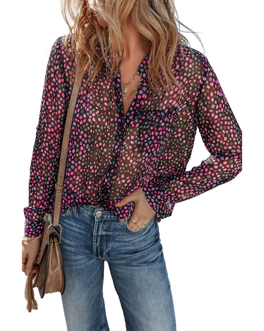 Grape Wine Polka Dot Printed Buttoned Shirt