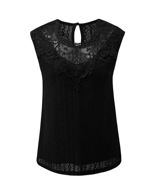 Guipure Lace Crochet Keyhole Back Tank Top