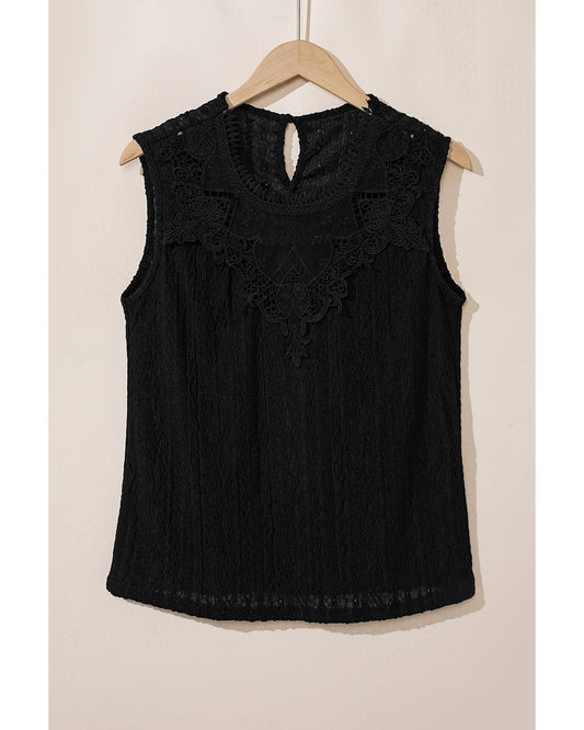 Guipure Lace Crochet Keyhole Back Tank Top