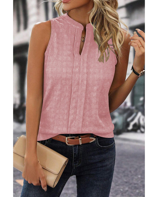 Lattice Textured Split Neck Tank Top