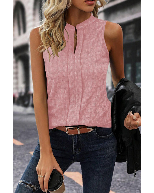 Lattice Textured Split Neck Tank Top